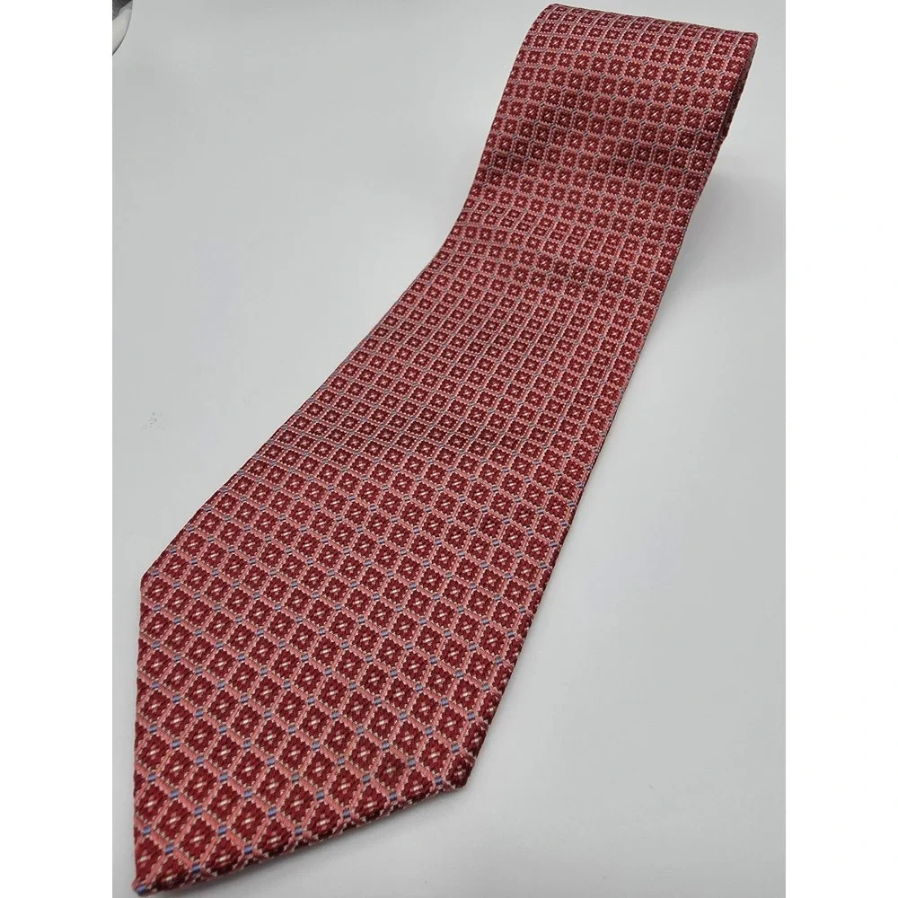 Brooks Brothers Red Pink Blue Geometric 100% Silk Tie 57